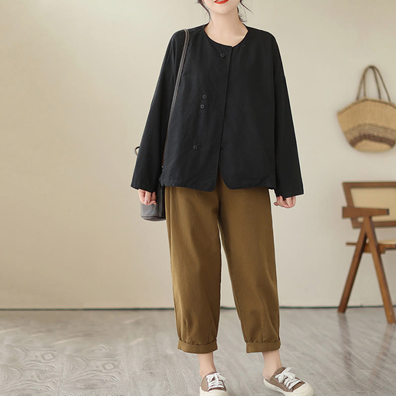 Giacca da donna in cotone e lino con maniche lunghe e tasche, modello Buddha Stones Spring Plain Asymmetry Design - image 23