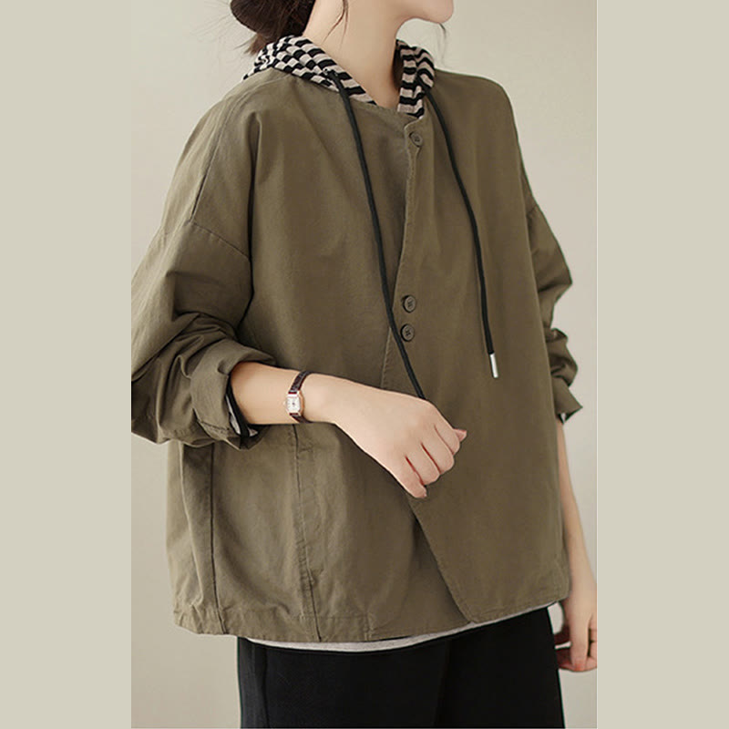 Giacca da donna in cotone e lino con maniche lunghe e tasche, modello Buddha Stones Spring Plain Asymmetry Design - image 15
