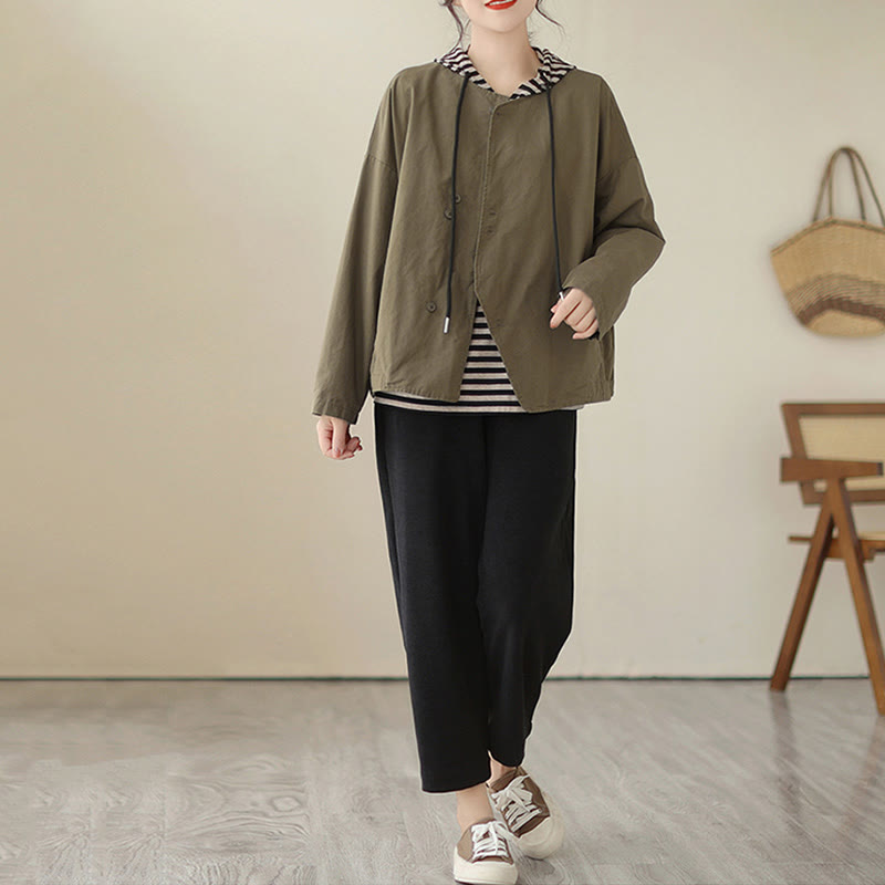 Giacca da donna in cotone e lino con maniche lunghe e tasche, modello Buddha Stones Spring Plain Asymmetry Design - image 17