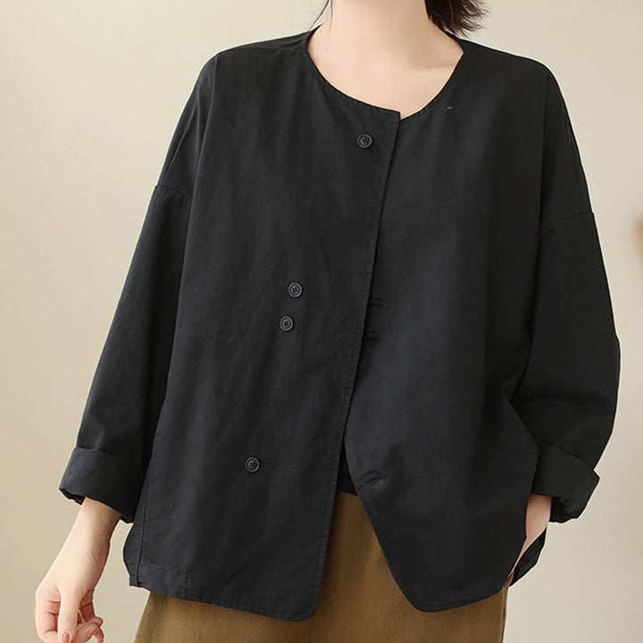 Giacca da donna in cotone e lino con maniche lunghe e tasche, modello Buddha Stones Spring Plain Asymmetry Design - Nero - US12, UK/AU16, EU44 (2XL) - image 20