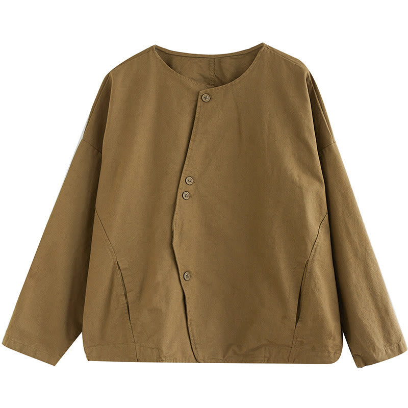 Giacca da donna in cotone e lino con maniche lunghe e tasche, modello Buddha Stones Spring Plain Asymmetry Design - image 10