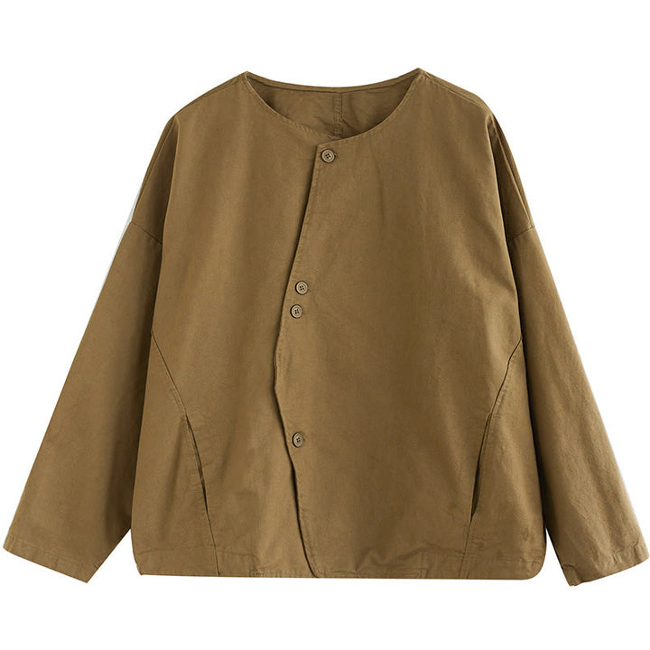 Giacca da donna in cotone e lino con maniche lunghe e tasche, modello Buddha Stones Spring Plain Asymmetry Design - image 10