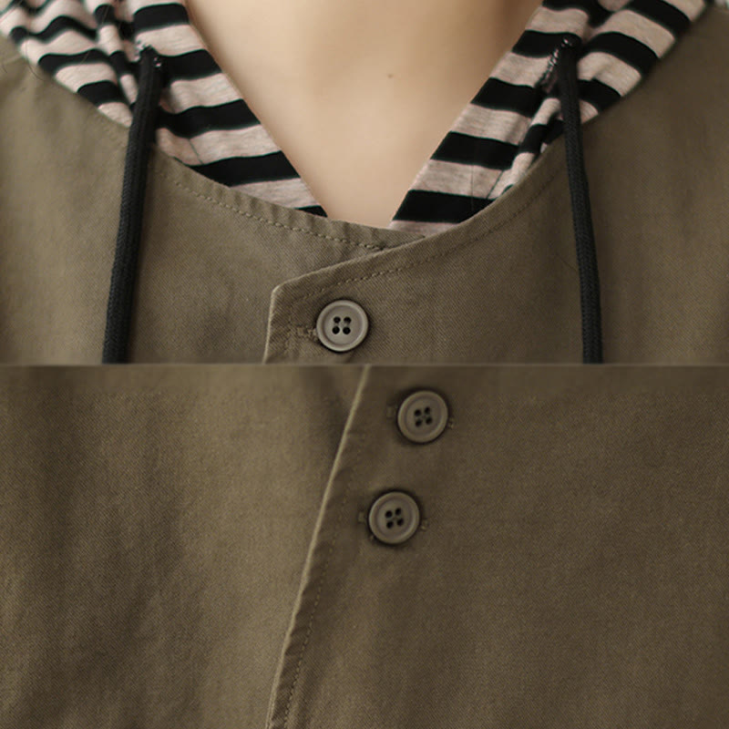 Giacca da donna in cotone e lino con maniche lunghe e tasche, modello Buddha Stones Spring Plain Asymmetry Design - image 18