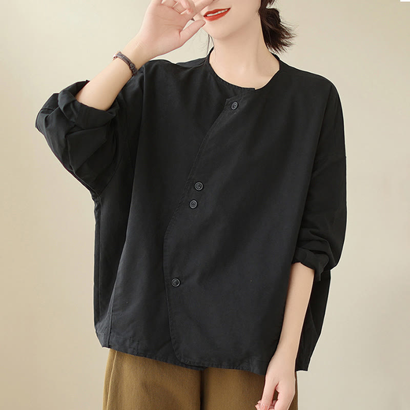 Giacca da donna in cotone e lino con maniche lunghe e tasche, modello Buddha Stones Spring Plain Asymmetry Design - image 21