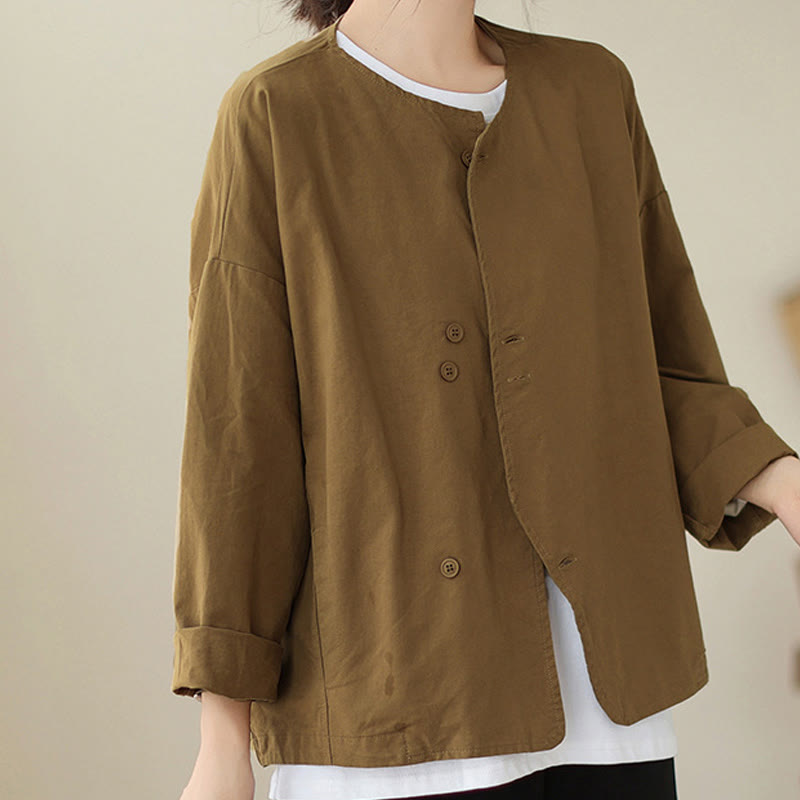 Giacca da donna in cotone e lino con maniche lunghe e tasche, modello Buddha Stones Spring Plain Asymmetry Design - DarkGoldenrod - US12, UK/AU16, EU44 (2XL) - image 6