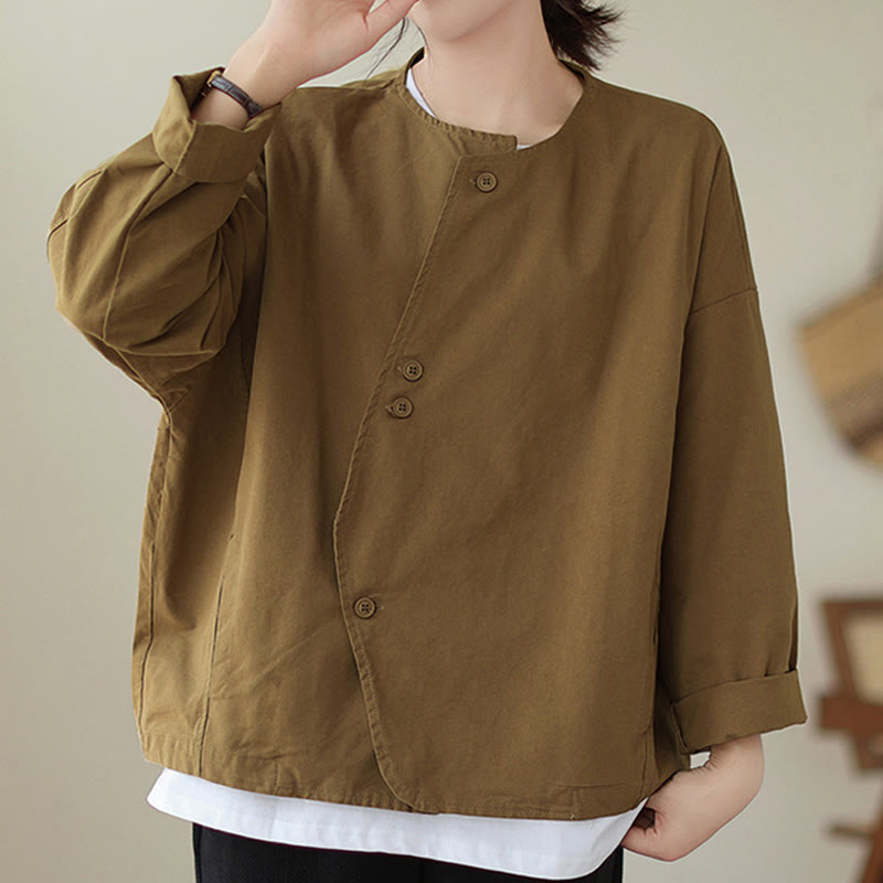 Giacca da donna in cotone e lino con maniche lunghe e tasche, modello Buddha Stones Spring Plain Asymmetry Design - image 6