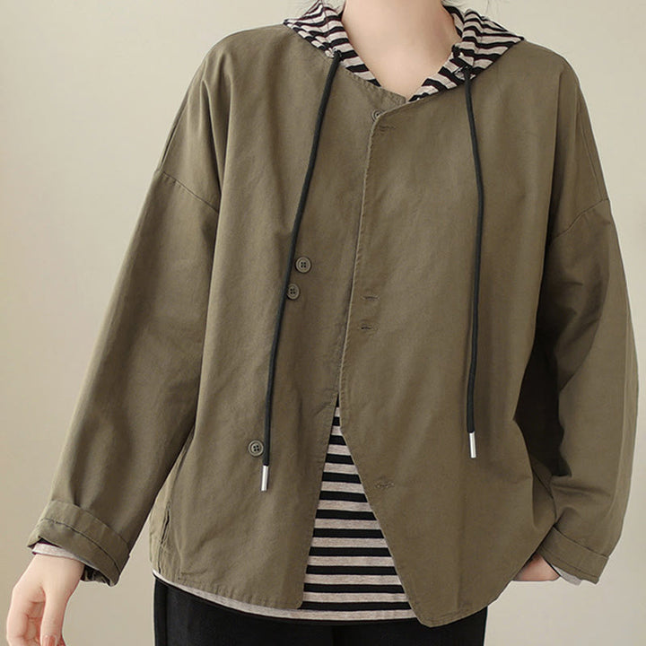 Giacca da donna in cotone e lino con maniche lunghe e tasche, modello Buddha Stones Spring Plain Asymmetry Design - image 15