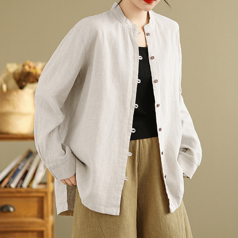 Camicia da donna in cotone e lino a maniche lunghe con bottoni frontali in tinta unita Buddha Stones - Biancheria - US14, UK/AU18, EU46 (2XL) - image 0