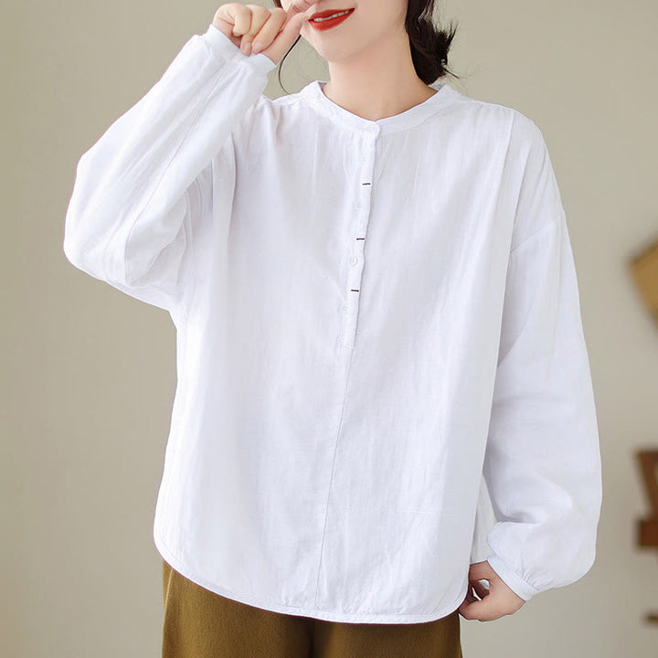 Camicia da donna in cotone e lino a maniche lunghe, modello Buddha Stones Commute Spring, semplice, con bottoni a metà lunghezza - Bianco - US12, UK/AU16, EU44 (2XL) - image 8
