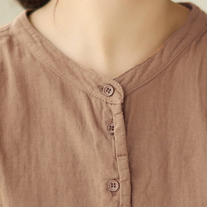 Camicia da donna in cotone e lino a maniche lunghe, modello Buddha Stones Commute Spring, semplice, con bottoni a metà lunghezza - image 18