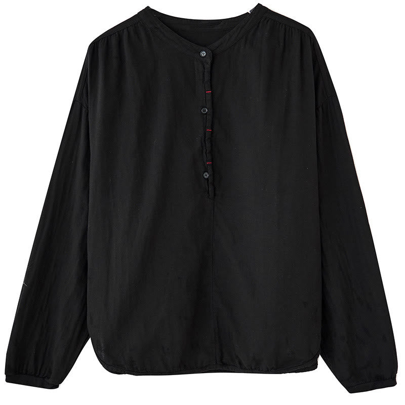 Camicia da donna in cotone e lino a maniche lunghe, modello Buddha Stones Commute Spring, semplice, con bottoni a metà lunghezza - image 7