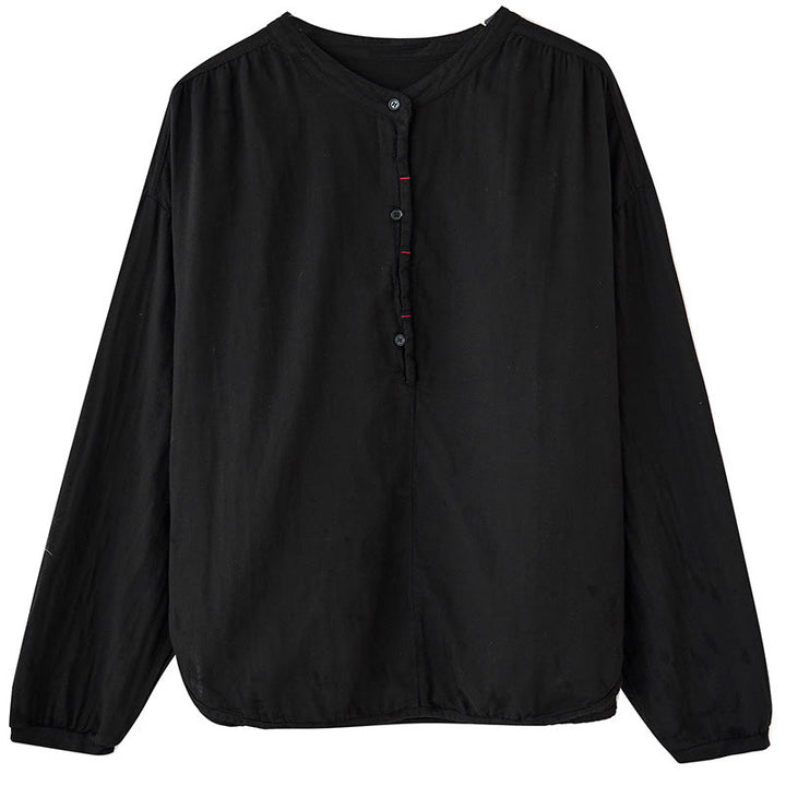 Camicia da donna in cotone e lino a maniche lunghe, modello Buddha Stones Commute Spring, semplice, con bottoni a metà lunghezza - image 7