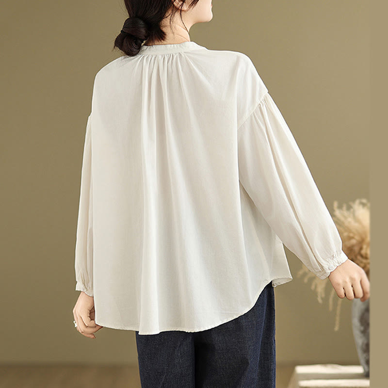 Camicia da donna in cotone e lino a maniche lunghe con design a pieghe a fisarmonica e bottoni mezzi Buddha Stones Commute - image 20