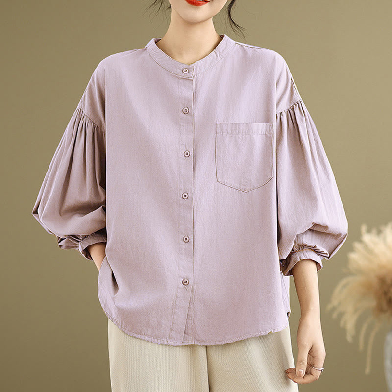 Camicia da donna in cotone e lino a maniche lunghe con design a pieghe a fisarmonica e bottoni mezzi Buddha Stones Commute - Cardo - US8-10, UK/AU12-14, EU40-42 (2XL) - image 13