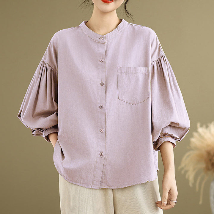 Camicia da donna in cotone e lino a maniche lunghe con design a pieghe a fisarmonica e bottoni mezzi Buddha Stones Commute - Cardo - US8-10, UK/AU12-14, EU40-42 (2XL) - image 13