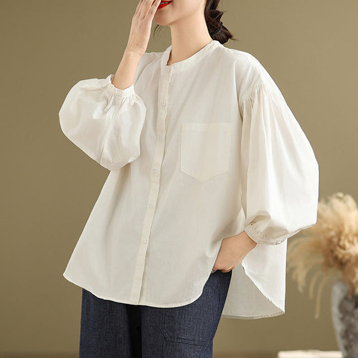 Camicia da donna in cotone e lino a maniche lunghe con design a pieghe a fisarmonica e bottoni mezzi Buddha Stones Commute - Avorio - US8-10, UK/AU12-14, EU40-42 (2XL) - image 18