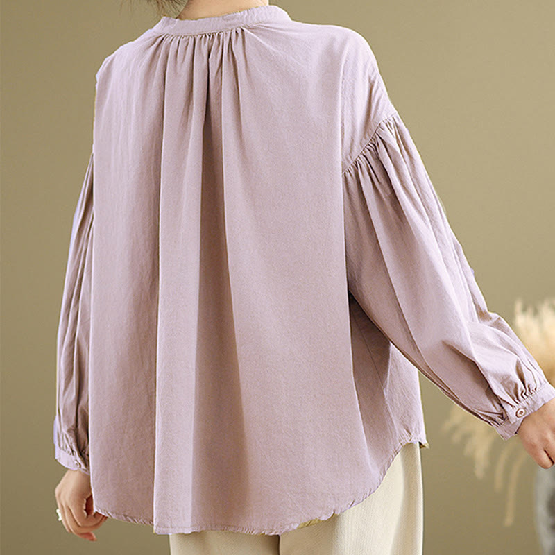 Camicia da donna in cotone e lino a maniche lunghe con design a pieghe a fisarmonica e bottoni mezzi Buddha Stones Commute - image 14