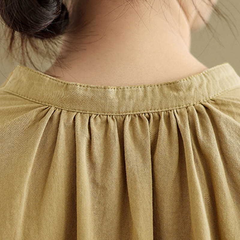 Camicia da donna in cotone e lino a maniche lunghe con design a pieghe a fisarmonica e bottoni mezzi Buddha Stones Commute - image 9