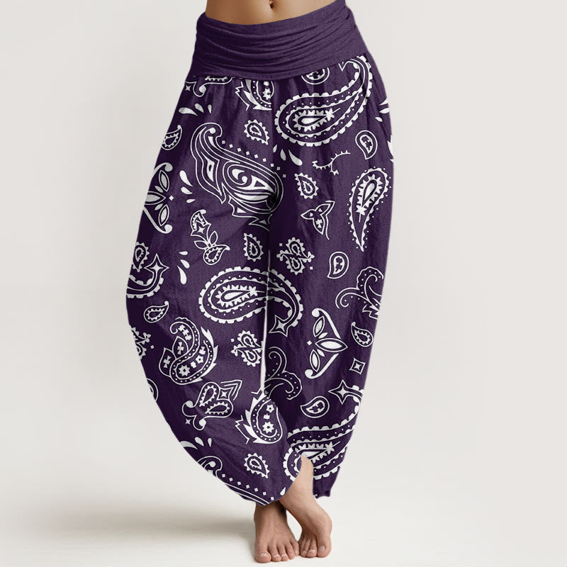 Pantaloni harem da donna con elastico in vita e motivo paisley casual classico Buddha Stones - Indaco - US22, UK/AU26, EU54 (6XL) - image 5