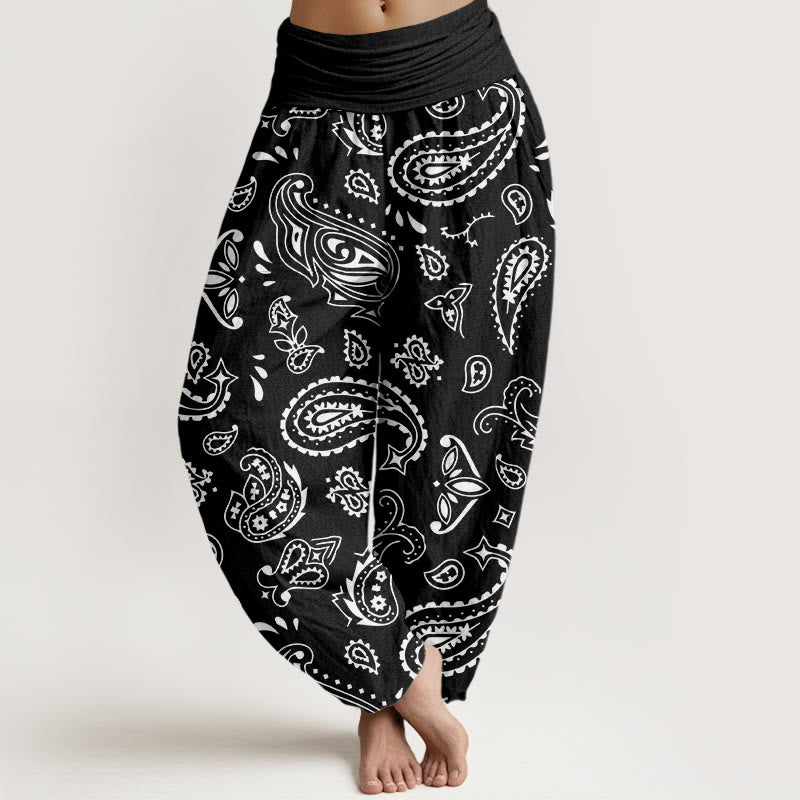 Pantaloni harem da donna con elastico in vita e motivo paisley casual classico Buddha Stones - Nero - US22, UK/AU26, EU54 (6XL) - image 8