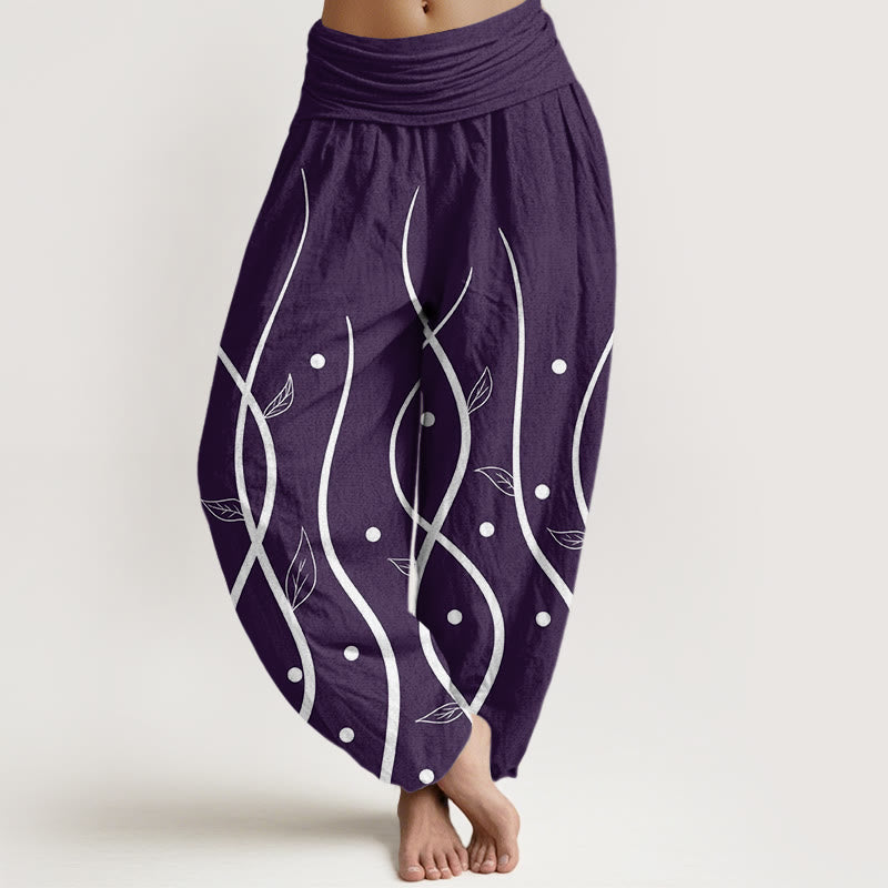 Pantaloni harem da donna con elastico in vita, in cotone, casual e minimalisti, con motivo a foglie di vite, motivo Buddha Stones - Indaco - US22, UK/AU26, EU54 (6XL) - image 0