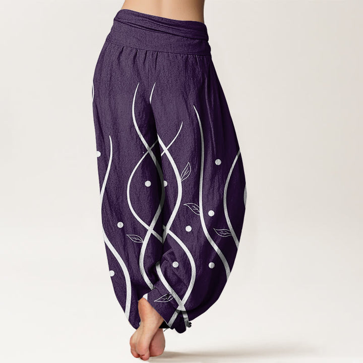 Pantaloni harem da donna con elastico in vita, modello casual minimalista a foglia di vite, motivo Buddha Stones - image 3