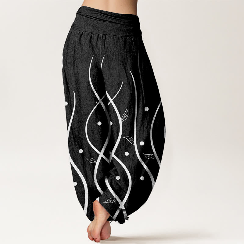 Pantaloni harem da donna con elastico in vita, modello casual minimalista a foglia di vite, motivo Buddha Stones - image 7
