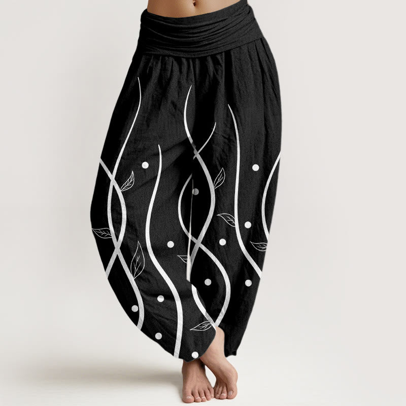 Pantaloni harem da donna con elastico in vita, modello casual minimalista a foglia di vite, motivo Buddha Stones - Nero - US22, UK/AU26, EU54 (6XL) - image 5