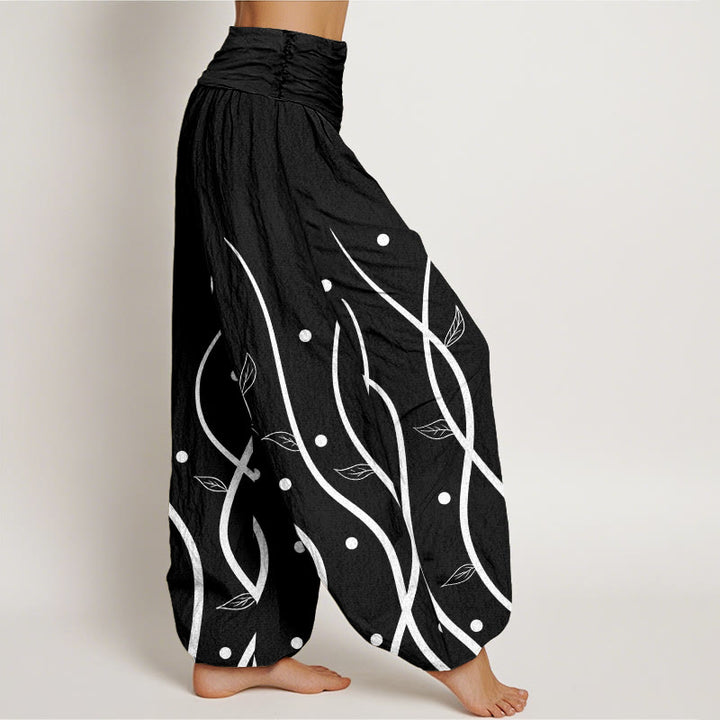 Pantaloni harem da donna con elastico in vita, modello casual minimalista a foglia di vite, motivo Buddha Stones - image 6