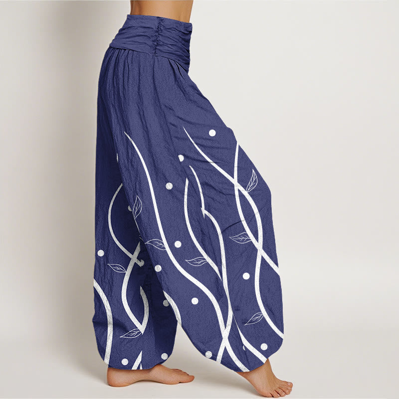Pantaloni harem da donna con elastico in vita, in cotone, casual e minimalisti, con motivo a foglie di vite, motivo Buddha Stones - image 8