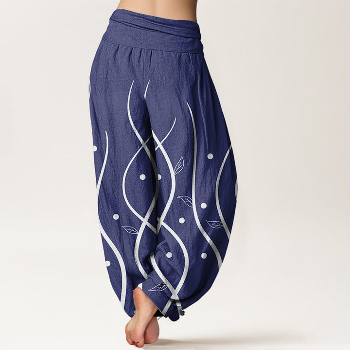 Pantaloni harem da donna con elastico in vita, in cotone, casual e minimalisti, con motivo a foglie di vite, motivo Buddha Stones - image 9