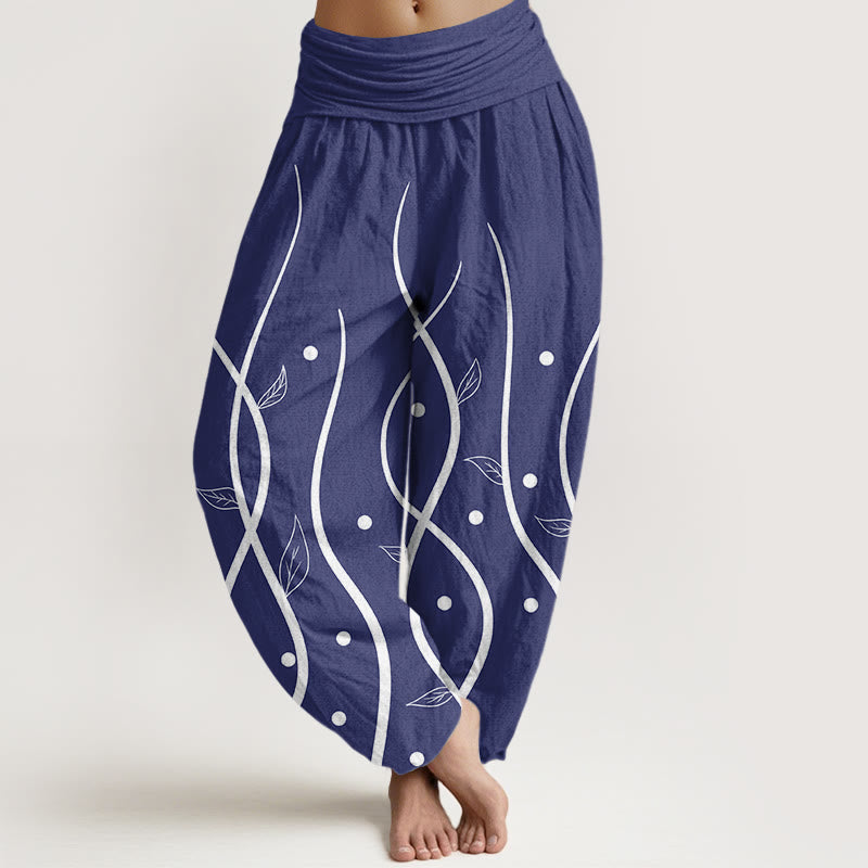 Pantaloni harem da donna con elastico in vita, modello casual minimalista a foglia di vite, motivo Buddha Stones - Blu scuro - US22, UK/AU26, EU54 (6XL) - image 8