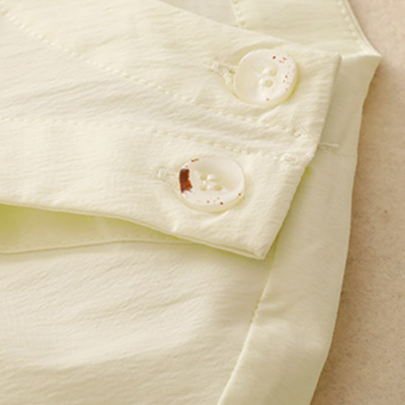 Set da donna in cotone con 2 pezzi di camicia e gonna a mezza manica con bottoni irregolari Buddha Stones - image 26