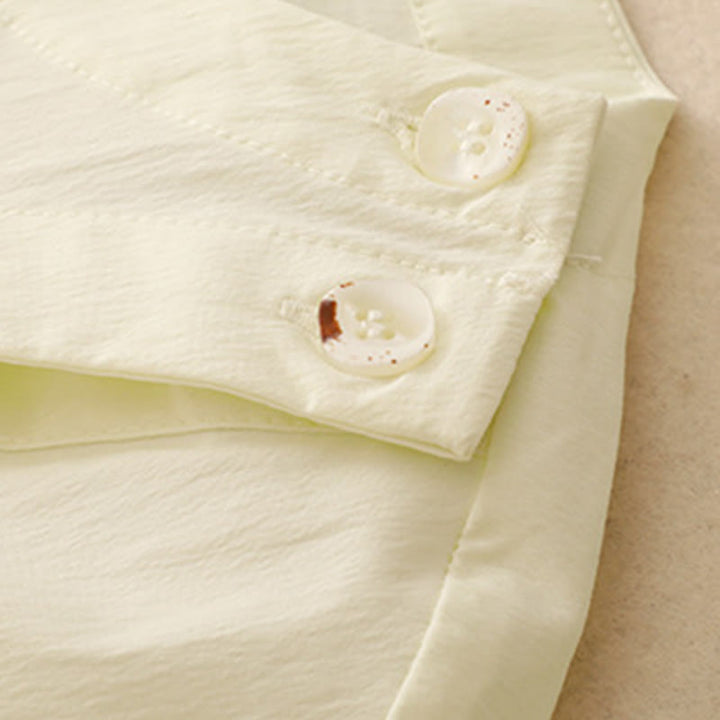 Set da donna in cotone con 2 pezzi di camicia e gonna a mezza manica con bottoni irregolari Buddha Stones - image 26