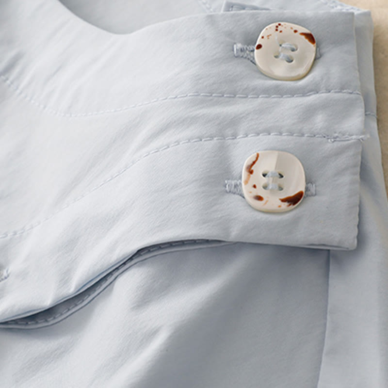 Set da donna in cotone con 2 pezzi di camicia e gonna a mezza manica con bottoni irregolari Buddha Stones - image 6