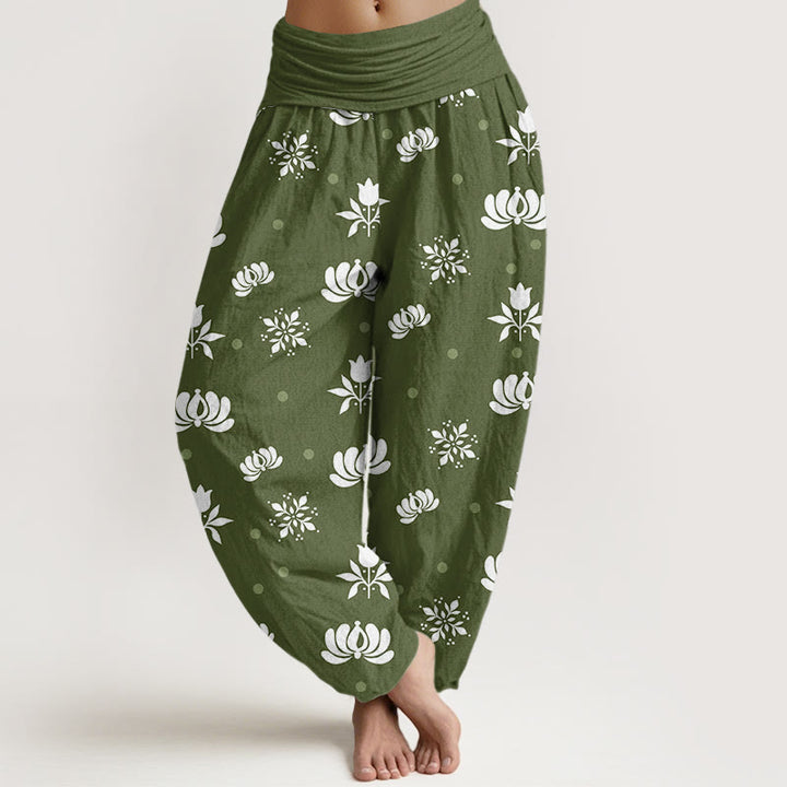 Pantaloni harem da donna con elastico in vita e motivo a piccoli pois, stile casual, motivo Buddha Stones Lotus - Verde oliva - US22, UK/AU26, EU54 (6XL) - image 5