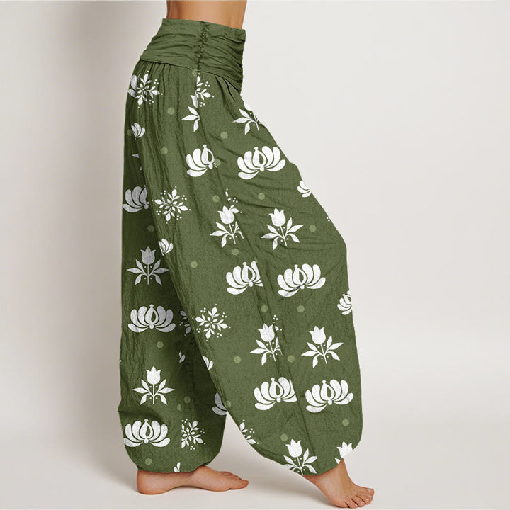 Pantaloni harem da donna con elastico in vita e motivo a piccoli pois, stile casual, motivo Buddha Stones Lotus - image 6
