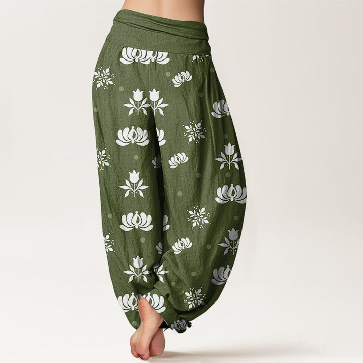 Pantaloni harem da donna con elastico in vita e motivo a piccoli pois, stile casual, motivo Buddha Stones Lotus - image 7
