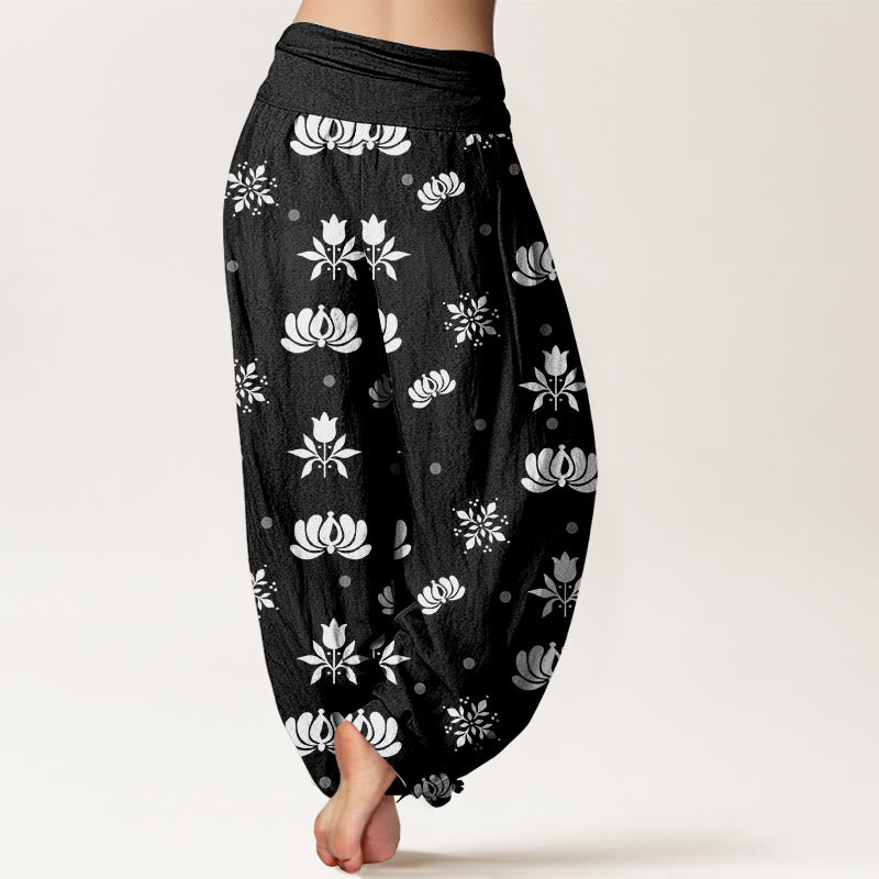 Pantaloni harem da donna con elastico in vita e motivo a piccoli pois, stile casual, motivo Buddha Stones Lotus - image 10