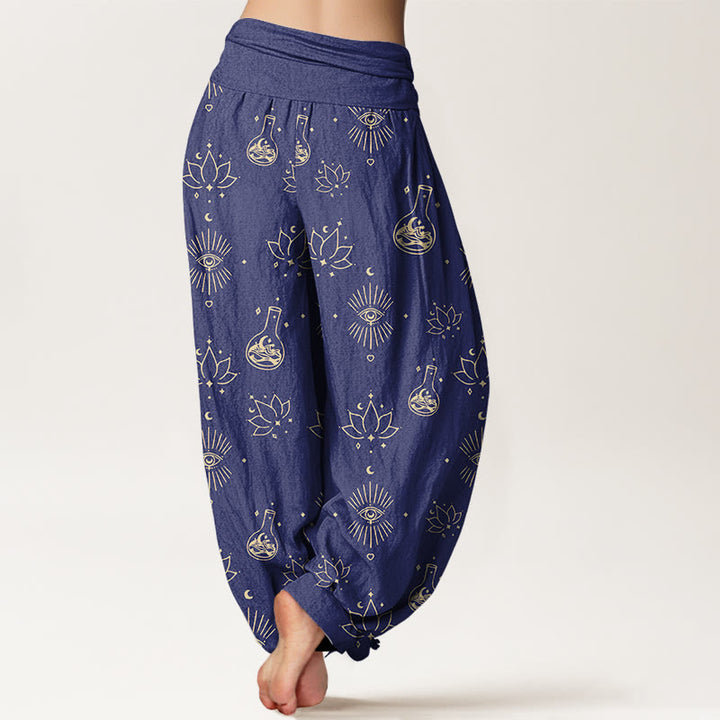 Pantaloni harem da donna con elastico in vita e motivo Buddha Stones, casual, con occhio di loto e Horus - image 7