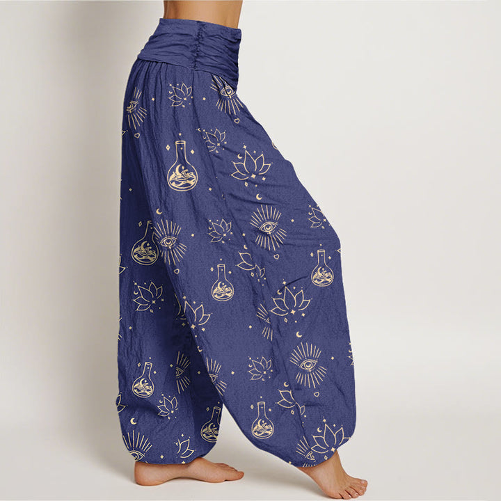 Pantaloni harem da donna con elastico in vita e motivo Buddha Stones, casual, con occhio di loto e Horus - image 6