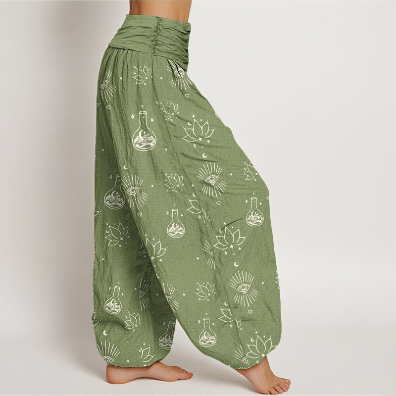 Pantaloni harem da donna con elastico in vita e motivo Buddha Stones, casual, con occhio di loto e Horus - image 9