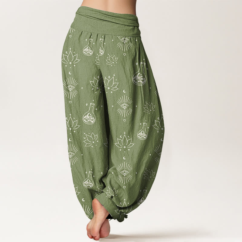Pantaloni harem da donna con elastico in vita, in cotone, casual, motivo occhio di loto di Horus, motivo Buddha Stones - image 9