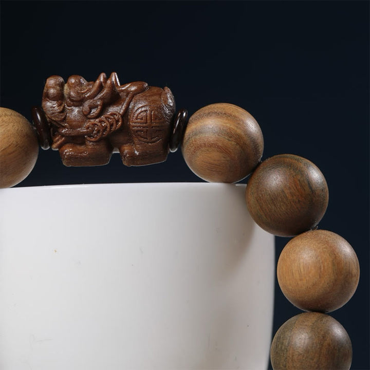 Buddha Stones Bracciale Pixiu Attract Wealth in legno di sandalo verde - image 10