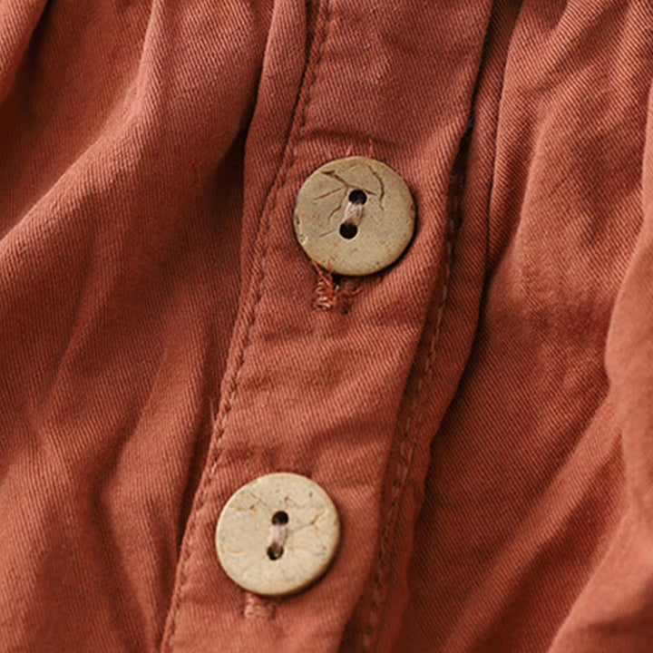 Abito midi in cotone con maniche lunghe a sbuffo, tasche e motivo patchwork in pizzo arricciato con Buddha Stones - image 7
