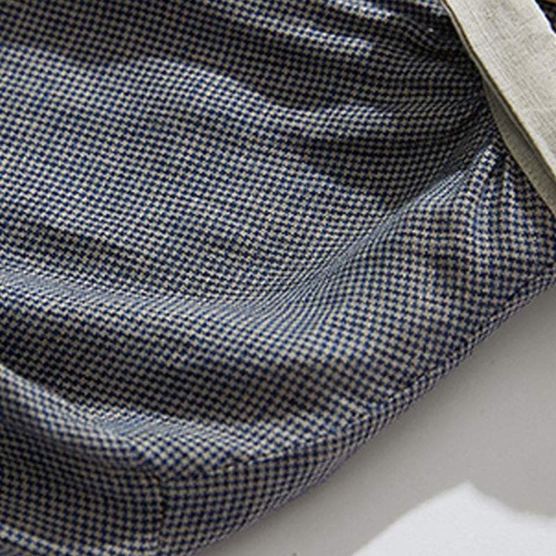 Abito midi in cotone e lino a maniche lunghe con tasche, motivo lanterna scozzese grigio scuro Buddha Stones Commute - image 4