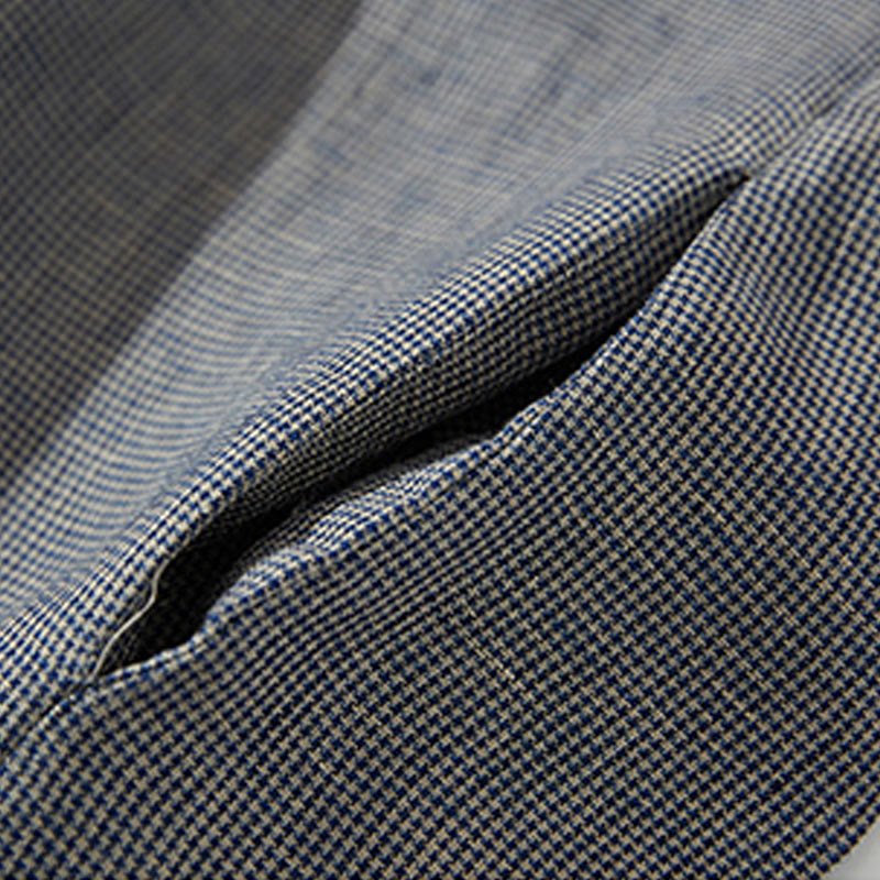 Abito midi in cotone e lino a maniche lunghe con tasche, motivo lanterna scozzese grigio scuro Buddha Stones Commute - image 7