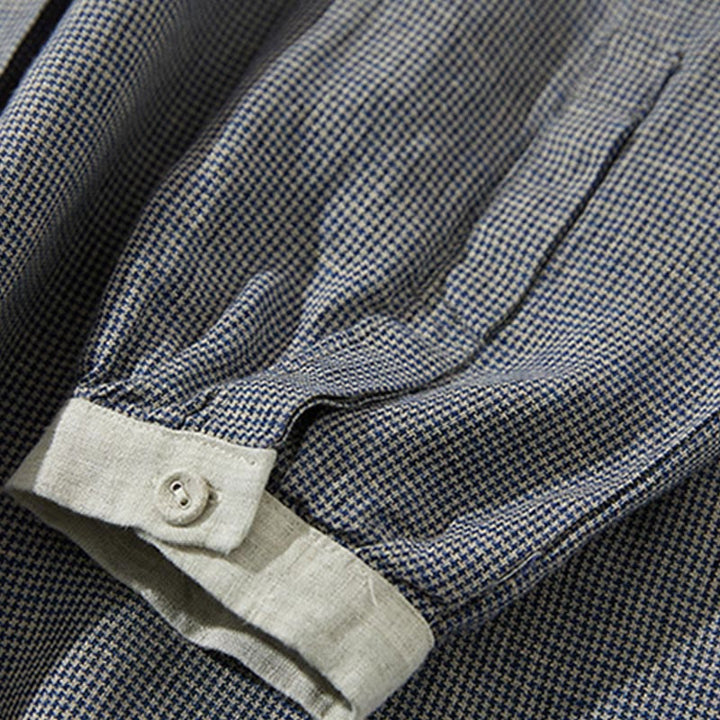 Abito midi in cotone e lino a maniche lunghe con tasche, motivo lanterna scozzese grigio scuro Buddha Stones Commute - image 5