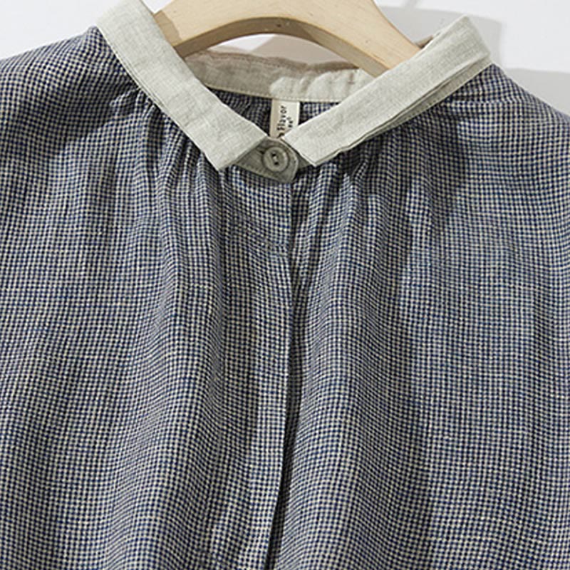 Abito midi in cotone e lino a maniche lunghe con tasche, motivo lanterna scozzese grigio scuro Buddha Stones Commute - image 2