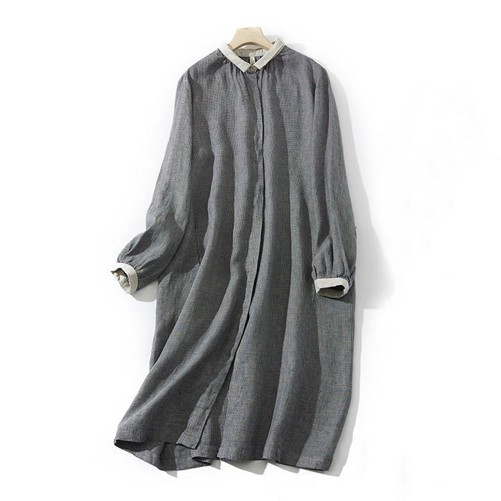 Abito midi in cotone e lino a maniche lunghe con tasche, motivo lanterna scozzese grigio scuro Buddha Stones Commute - Grigio scuro - US8-10, UK/AU12-14, EU40-42 (2XL) - image 0